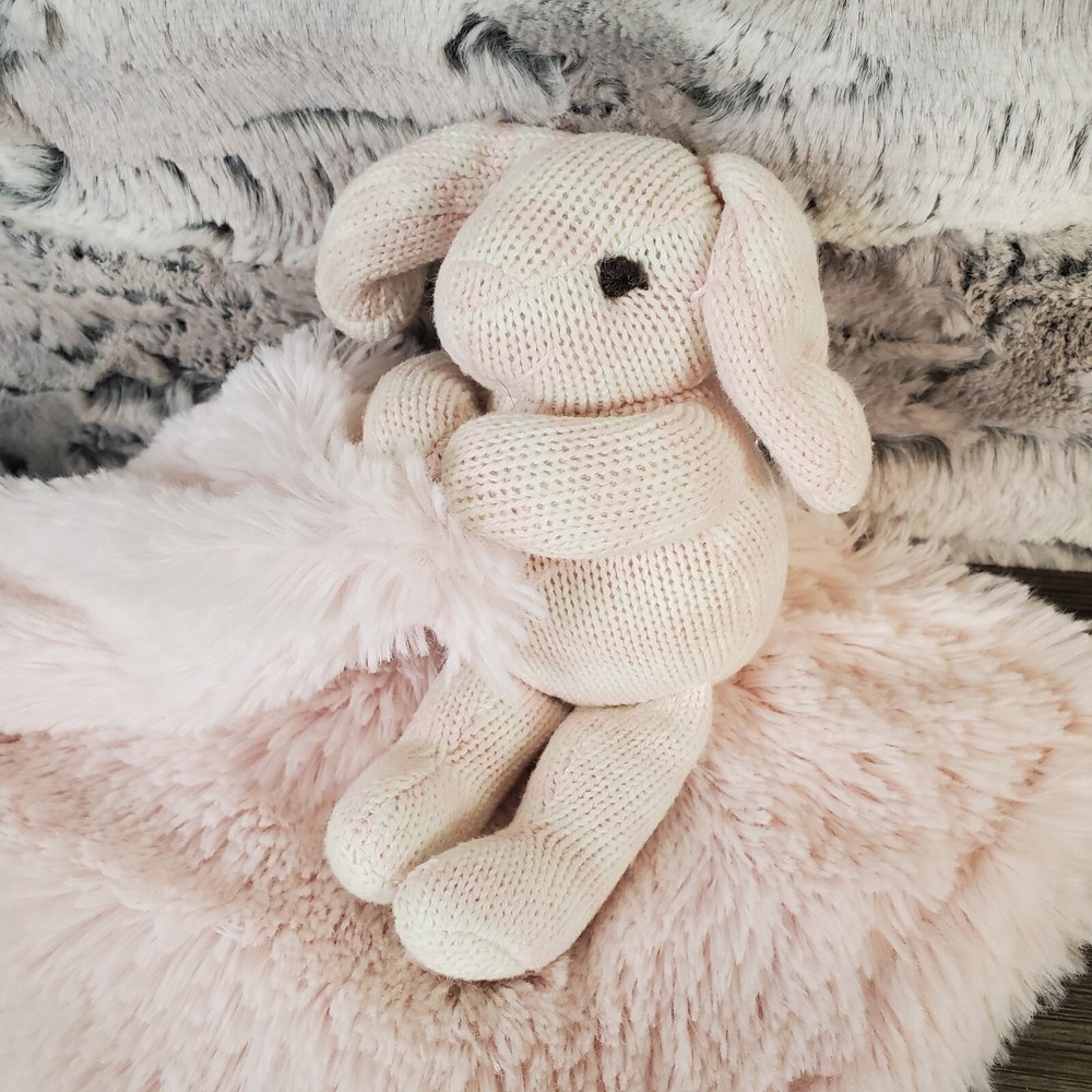 Baby & Child Shaggy Pink Lovey With Knit Bunny Rabbit‎ Girl Security Blanket EUC